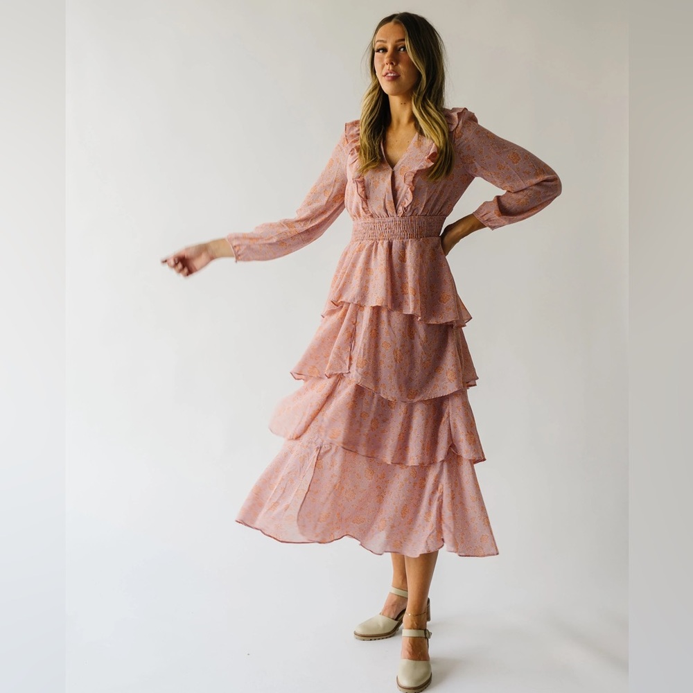 Pink Tiered Midi Dress